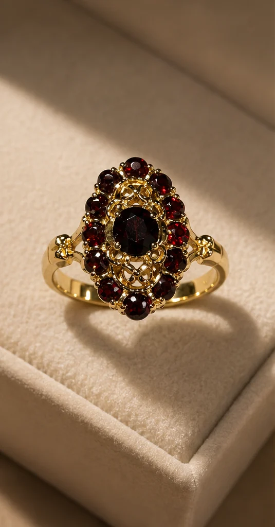 Anello in oro giallo 18 kt e granato