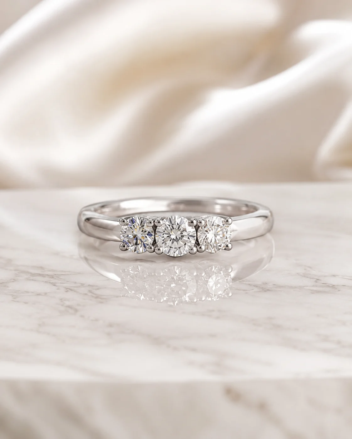 Anello trilogy in oro bianco 18 kt e diamanti
