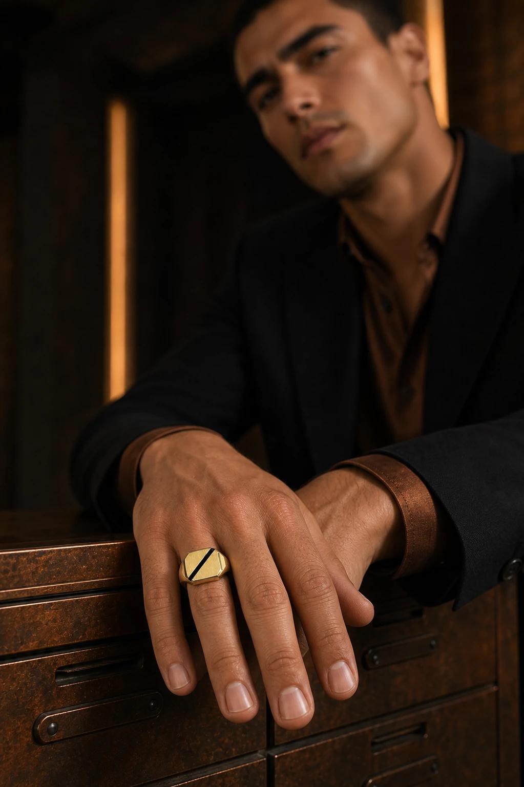 Anello a scudo in oro giallo 18 kt