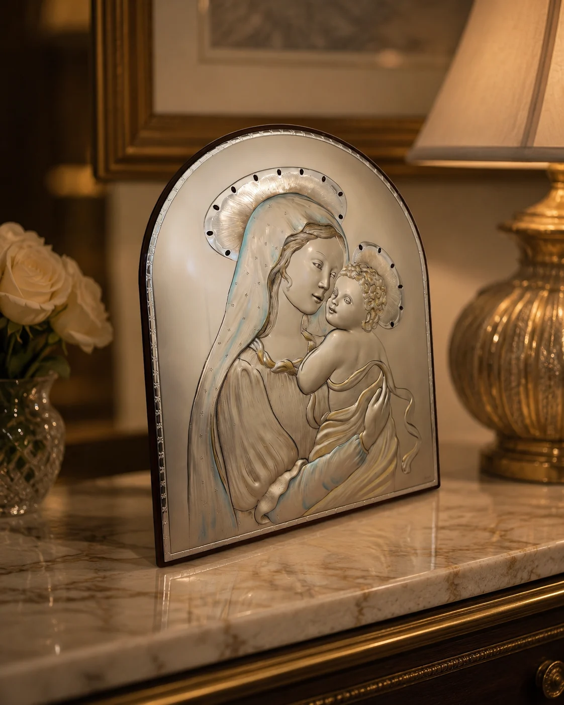 Quadro Madonna con Bimbo in argento