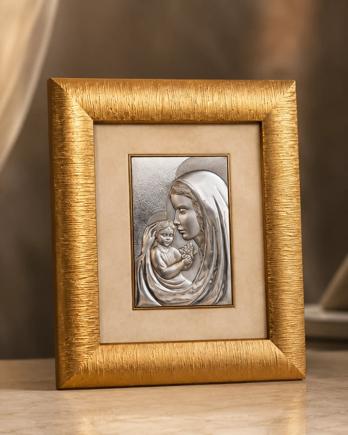 Quadro Madonna con Bimbo in argento