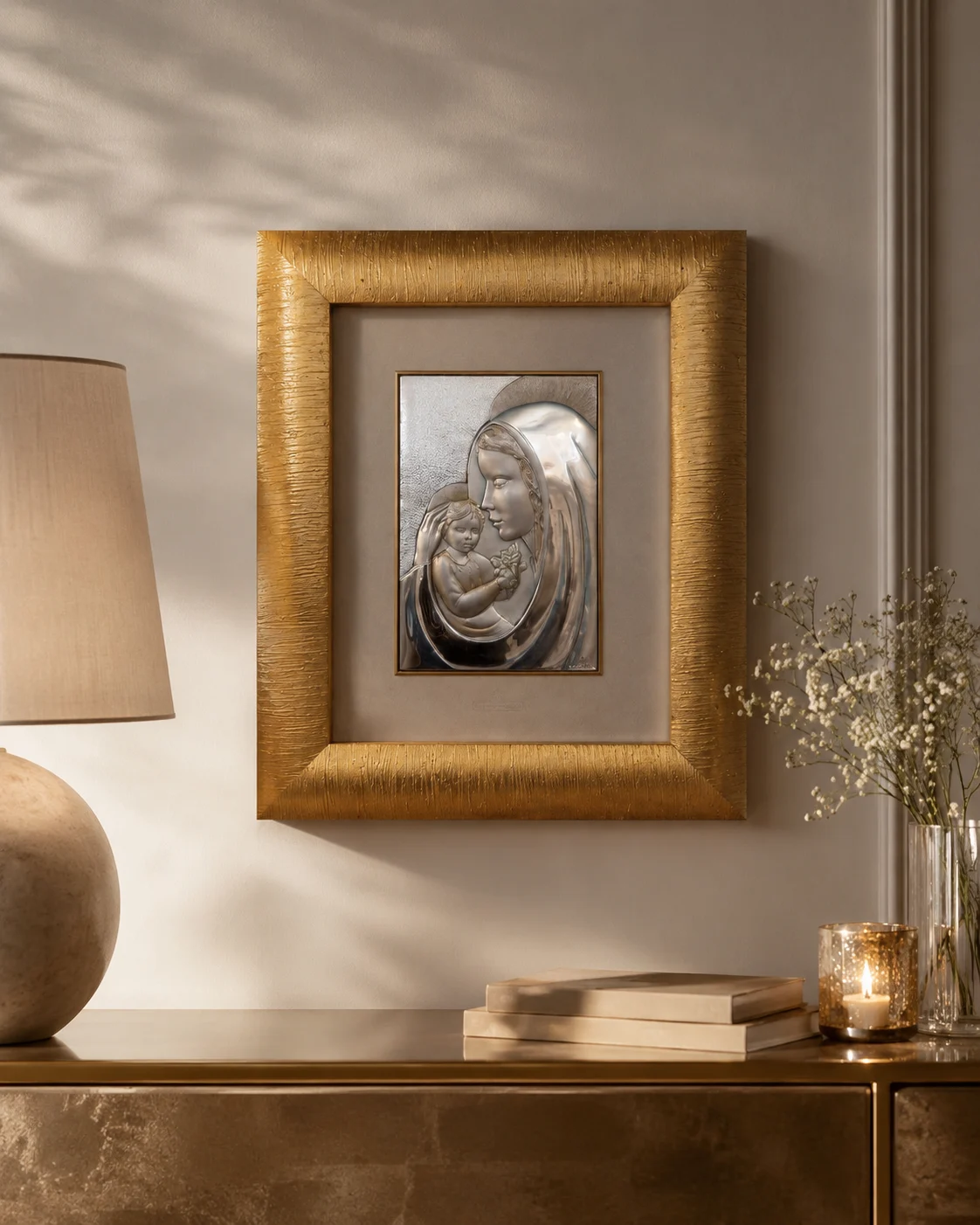 Quadro Madonna con Bimbo in argento