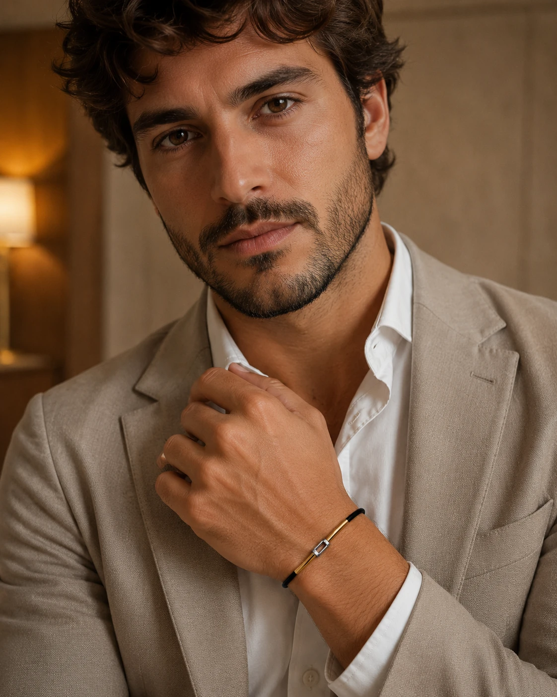 Bracciale bicolore in oro 18 kt e caucciù
