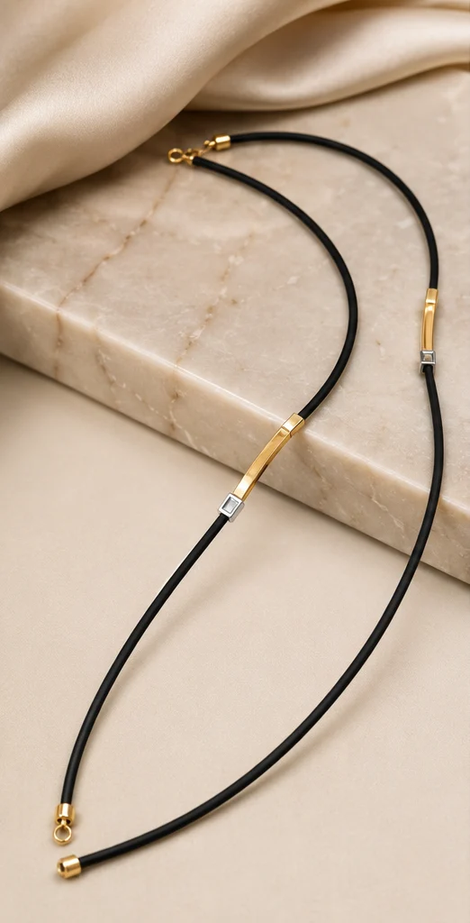 Bracciale bicolore in oro 18 kt e caucciù