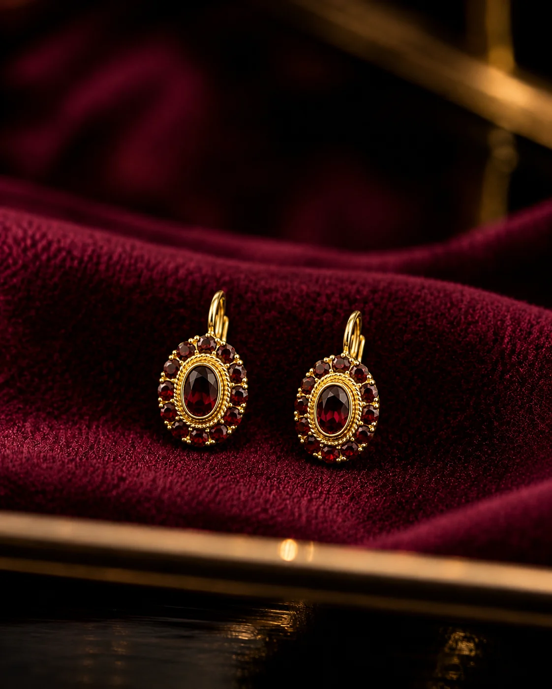 Orecchini in oro giallo 18 kt e granato