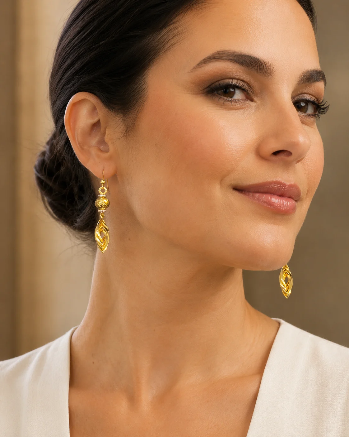 Orecchini pendenti bicolori in oro 18 kt