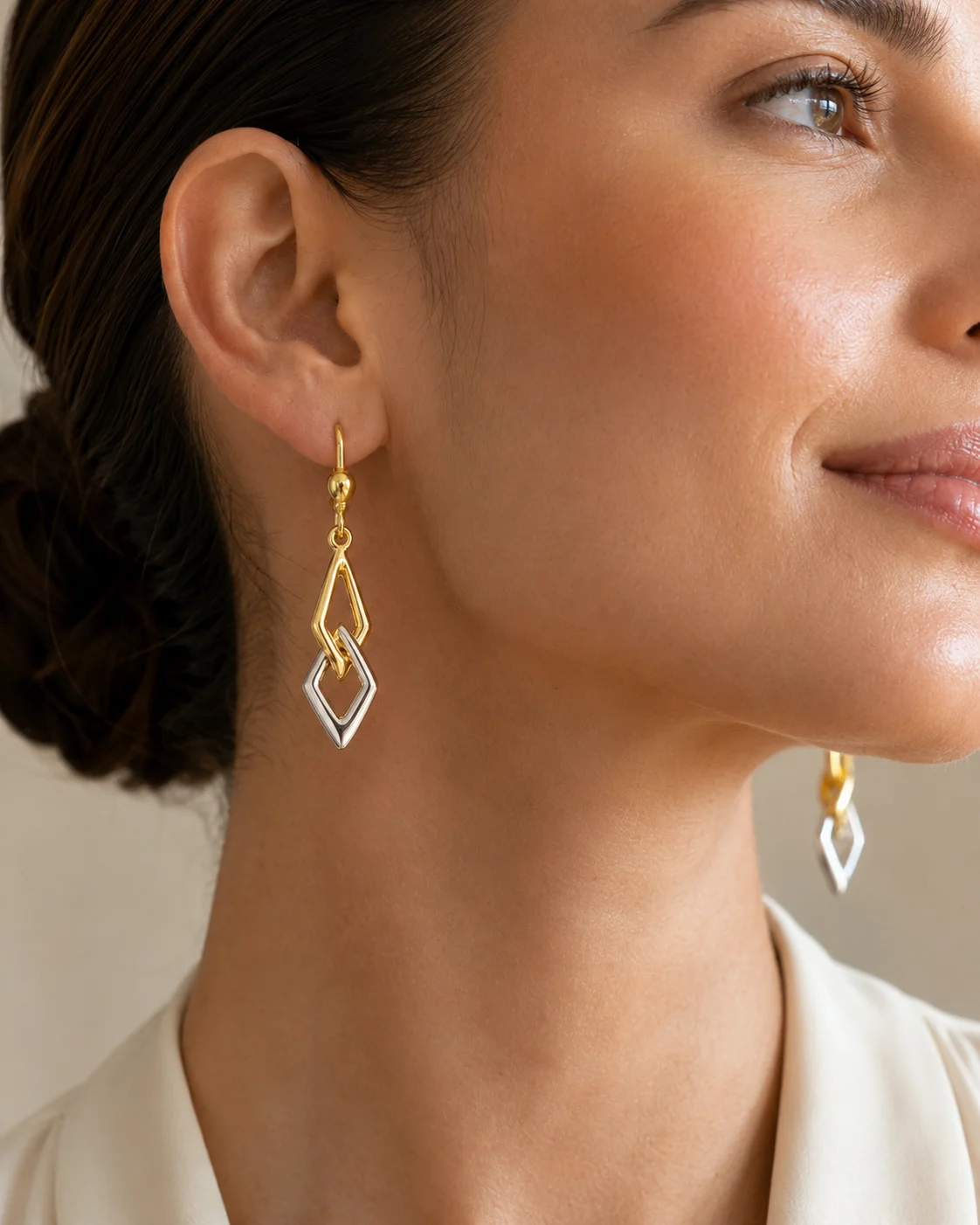 Orecchini pendenti bicolori in oro 18 kt